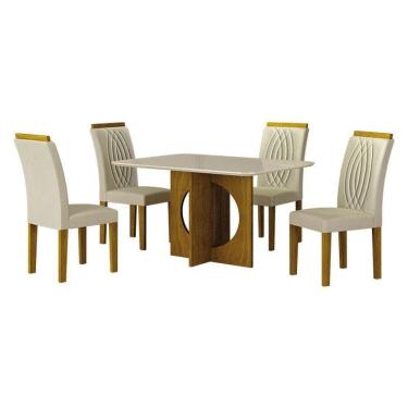 Imagem de Mesa De Jantar Lorena Plus 120x80 Freijó Off White Com 4 Cadeiras Doha Joli Palha - Leifer Móveis