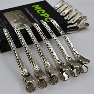 Imagem de 12 peças de grampos de cabelo de bico de pato de metal para corte de cabelo, jacaré, grampos de cabelo para pentear, clipes de bico de pato com furos antiderrapantes para salão de beleza, ferramentas