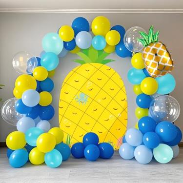 Imagem de 114Pcs Ocean Sea Party Decorations Pineapple Backdrop Yellow Blue Clear Balloon Garland Arch Kit Yellow Cartoon Summer Banner Cartoon Theme Photo Booth Prop for Baby Shower Birthday Party Supplies