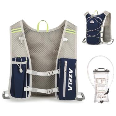 Imagem de JEELAD Mochila de hidratação para corrida, colete de capacidade de 5 L com bexiga de água de 1,5 L, para caminhadas, corrida, ciclismo, maratona, trilha (B-azul escuro (5L) - com bexiga de água PEVA