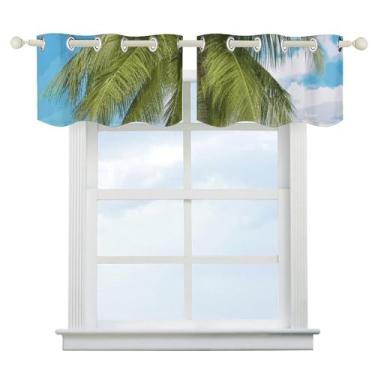 Imagem de Cortina blecaute de palmeira de praia, escurecimento de quarto, cortinas de janela curtas, isolamento térmico, para cozinha, sala de jantar, quarto, 2 painéis 132 x 46 cm