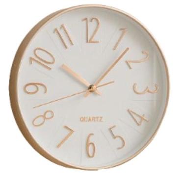 Imagem de Relógio de Parede Redondo Decorativo Branco e Rose Gold 25cm Ponteiro 