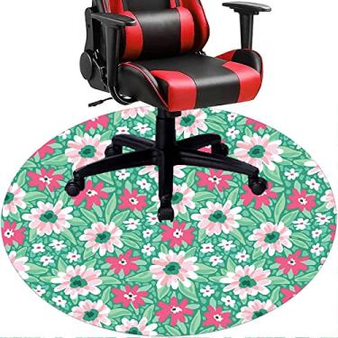 Imagem de Tapete de cadeira de escritório com flores, textura de flor, tapete de cadeira de mesa para piso de madeira de escritório em casa, protetor de piso de pilha baixa, redondo 119 cm