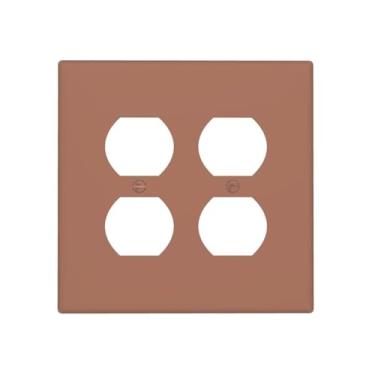 Imagem de LOLREAI Placa de cobertura de interruptor de luz marrom mocha 2 capas de soquete duplas duplas placas de interruptor e capas de tomada para banheiro, quarto, decoração de casa