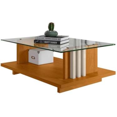 Imagem de Mesa De Centro Tampo Vidro Retangular Foz Cinamomo/off White - MADETEC