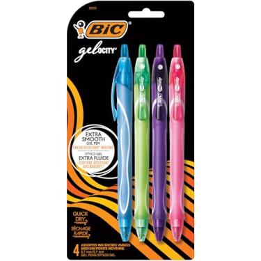 Imagem de BIC Canetas de gel retráteis modernas de secagem rápida da Gel-ocity, ponta média (0,7 mm), conjunto de canetas de gel com 4 unidades, a embalagem pode variar