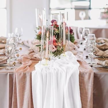 Imagem de Caminho de mesa de chiffon branco, pacote com 1, 68 x 300 cm, para decoração de chá de panela de bebê, festa rústica, longa, transparente, romântica