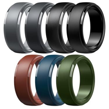 Imagem de Egnaro Anéis de casamento de silicone masculinos: anel de borracha clássico preto - hipoalergênico para academia/ar livre/presente (pacote variado de 1/4/7 com meio tamanho), 10.5-11(20.60mm