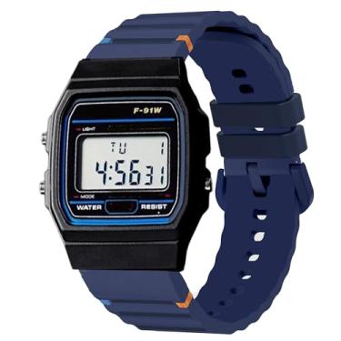 Imagem de Pulseira de relógio F-91W, Lamshaw 18 mm, 22 mm, pulseira de substituição de silicone respirável de liberação rápida compatível com Casio W-217H, W-218H, W-219H, F-91W, A158WA, A168WA, A700W-1, A700WM