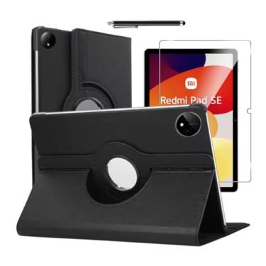 Imagem de Capa Capinha Carteira Preta Giratória + Película de Vidro Temperado + Caneta Touch Para Redmi Pad SE Tela de 8.7 Polegadas - (Hard Glass Store)