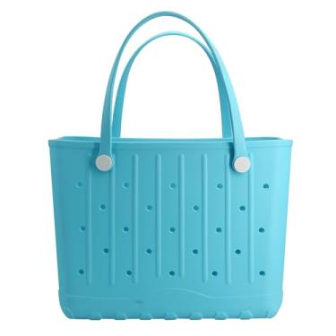 Imagem de Forrader Bolsa de praia de borracha, grande bolsa de praia impermeável para barcos de piscina, esportes, bolsa de viagem lavável ao ar livre, Azul claro, Medium