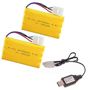 Imagem de HJ 2 peças 9,6V 700mAh recarregável KET-3P Plug Ni-Cd bateria com cabo USB de carregamento para RC brinquedo como robô carro barco controle remoto 9,6 volts ket3p
