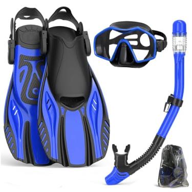 Imagem de Keephigher equipamento de mergulho com snorkel para adultos, conjunto de barbatanas de máscara, máscara de mergulho com vista panorâmica antiembaçante, snorkel com topo seco, nadadeiras de m