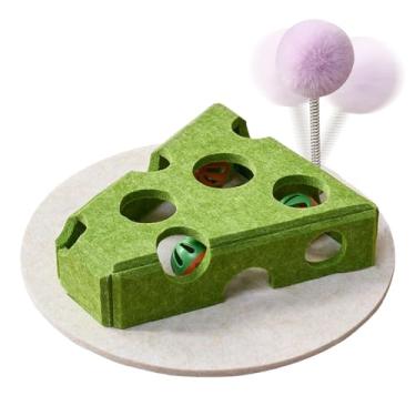 Imagem de Brinquedo Quebra-Cabeça Para Gatos,Brinquedo Puzzle Para Gatos Em Forma De Queijo - Caixa Alimentador com Varinha Mágica Sino e Bola para Cães Pequenos Médios Diversão Interior