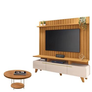 Imagem de Rack Bancada Essenza e Painel Link 2.0 com Mesa de Centro Sky Off White Cinamomo – HB Móveis