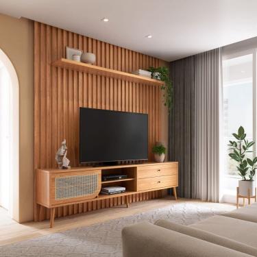 Imagem de Painel 223,5cm + Rack Tela 220cm c/ 2 Gavetas e Porta Correr- Dalla Costa