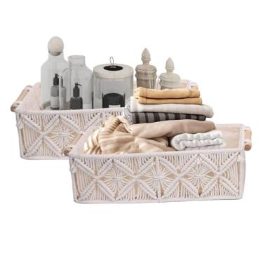 Imagem de TARSHYRY Cestas de Armazenamento Boêmio, 2pcs Corda de Algodão Tecida à Mão Cestas Decorativas Com Alças para Toalhas, Controle Remoto, Caixa de Armazenamento Decorativo para Quarto,