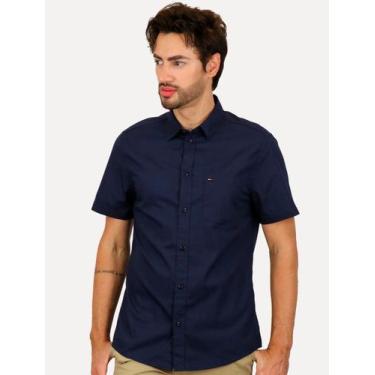 Imagem de Camisa Tommy Jeans Masculina Manga Curta Solid Poplin Azul Marinho, S/