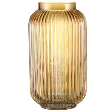 Imagem de MARTAGE Vaso de vidro canelado, vaso de flores âmbar para buquê, vasos de vidro para flores, vasos modernos para sala de estar, quarto, cozinha, mesa de jantar, escritório, casamento, 20 cm