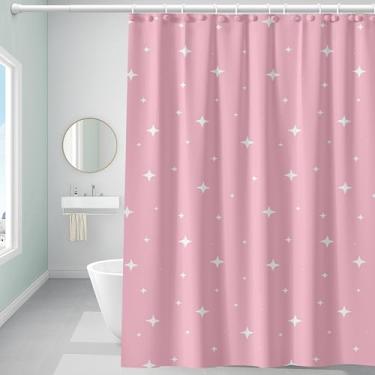 Imagem de Forro de cortina de chuveiro de plástico, cortina de chuveiro premium EVA 5G rosa estrela, cortinas de chuveiro para banheiro com 3 pesos magnéticos e ilhós à prova de ferrugem (estrela rosa, 183 x
