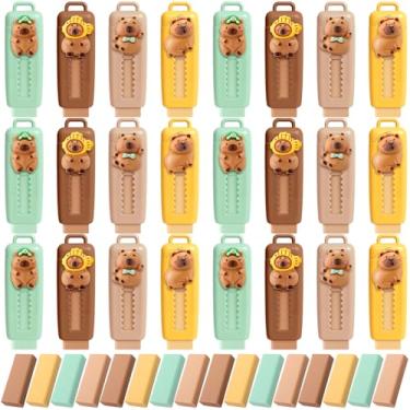 Imagem de Gersoniel Pacote com 48 borrachas retráteis capivara, 24 peças, borrachas push-pull com 24 peças de refil de borrachas para crianças, meninos, meninas, estudantes, amantes de capivara, escola