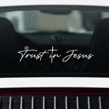 Imagem de Adesivo de carro Jesus is King, design de coroa religiosa, adesivo de janela de vinil branco (Trust in Jesus)