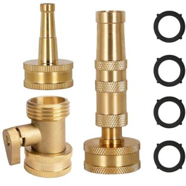 Imagem de Conjunto de bicos de mangueira de jardim de latão spray ajustável de alta pressão para pulverizador de mangueira de jardim de pátio (conjunto com 3)