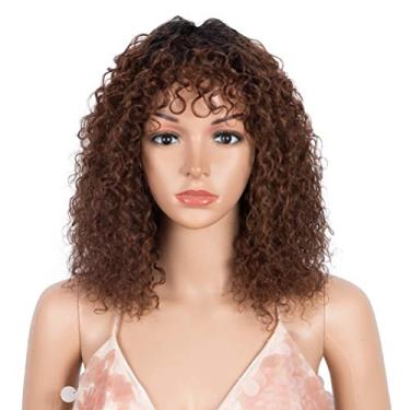 Imagem de Style Icon Perucas afro de cabelo humano de 35,5 cm, perucas curtas encaracoladas para mulheres negras, peruca com franja (35,5 cm, TT1B/33)