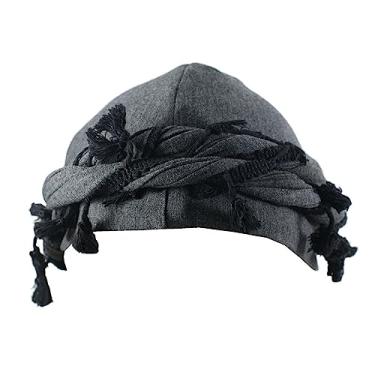 Imagem de Turbante masculino Halo Head Wraps Durag com tiras torcidas turbante elástico forrado de cetim para gravata preta meio turbante cachecol, Cinza escuro, tamanho �nico