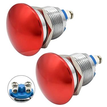 Imagem de ZJWZJH (2 Peças) Interruptor De Botão Pressão Tipo Cogumelo 16 Mm, Metal À Prova D'Água, 1 Sem Partida Momentânea, Montagem 5/8'', Terminal Parafuso Abobadado, 3 A, 12 V, 24 110 120 250 V (Vermelho,