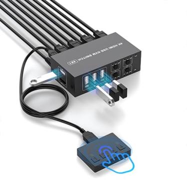 Imagem de TaiLaiEra Switch Kvm Hdmi 4K Para 1 Monitor E 4 Computadores A 60 Hz, Switches Usb Quatro Portas De Compartilhamento Computador, Teclado Mouse, Suporte Modo Estendido/Espelho Com Controlador Desktop