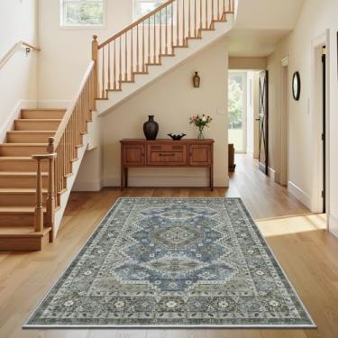 Imagem de Rugland Tapete 3x5 – Tapete lavável resistente a manchas, tapetes antiderrapantes para sala de estar, tapetes de área tribal persa boho (TPR07-verde, 3'x5')