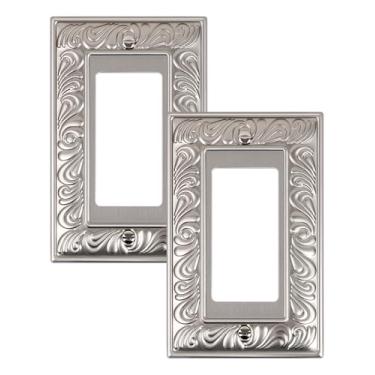 Imagem de TREEWELL Pacote com 2 placas decorativas para tomadas, placas decorativas para interruptores e tampas de tomada, placas de parede de metal níquel acetinado para tomadas elétricas, receptáculo, tomada
