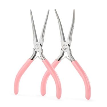 Imagem de VISEMAN Mini alicate de ponta de agulha de 15 cm com alças confortáveis, conjunto de 2 alicates de nariz longo para artesanato artesanal, rosa