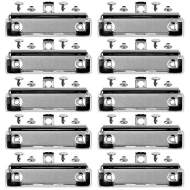 Imagem de SBYURE Pacote com 10 clipes de prancheta com rebites, clipes de prancheta montáveis de metal com aderência de borracha e orifício para pendurar para escritório, escola, casa (10 x 3 cm)