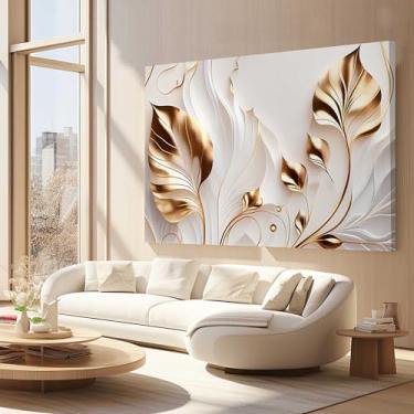 Imagem de Quadros Decorativos para Quarto Sala 40x60 Dourado Flores Branca Floral Arte Grande Escritório Hall