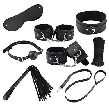 Imagem de KIT BONDAGE - Kit Sado Erótico em Couro Sintético com Mordaça Corda Coleira Chicote Venda Algemas Tornozeleiras REF:MSM1108