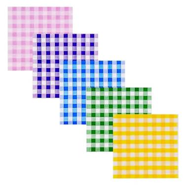 Imagem de Guardanapos de coquetel, Jagrove Pacote com 100 guardanapos de papel xadrez de 2 camadas, guardanapos quadriculados decorativos descartáveis guingão pastel para decoração de utensílios de mesa de