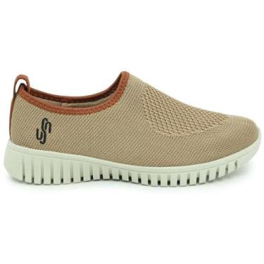 Imagem de Tênis Slip on Usaflex Ultraconforto Tricot Original, Camel, 36