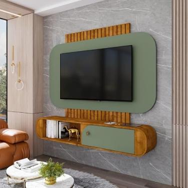 Imagem de Painel para TV até 55 Polegadas Jurerê, com Porta Soft Close, Ripado em MDF, 156x147x28cm, Madeira (Naturalle/Pistache)