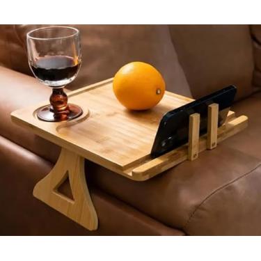 Imagem de Frstem Bandeja de braço de sofá de bambu, mesa de apoio de braço, suporte dobrável de bambu para bebidas, lanches, livros, telefone, café, controle remoto