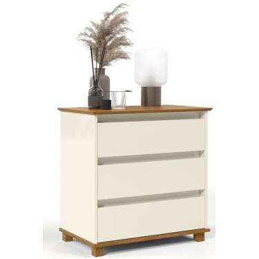 Imagem de Mini Cômoda Criado Mudo Mesa de Cabeceira Gaveteiro 3 Gavetas Pés Madeira (Off White)