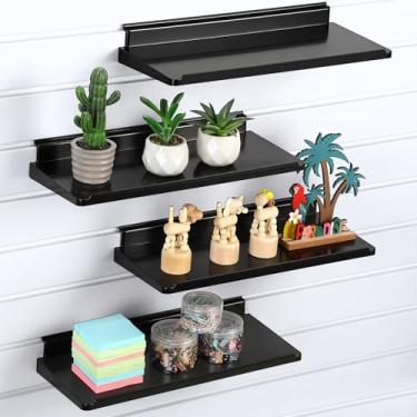 Imagem de Briwooody Pacote com 4 prateleiras de slatwall 36,8 x 15 cm de plástico preto para montagem na parede, acessórios para pendurar na parede, para exibição de varejo, garagem, casa, loja de sapatos