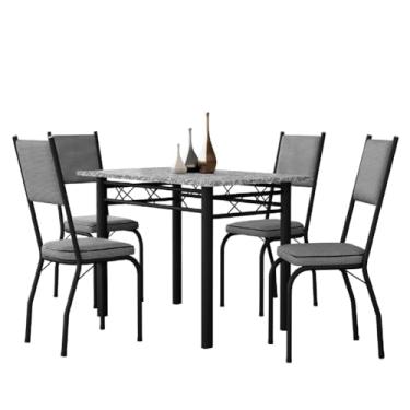 Imagem de Conjunto Sala De Jantar Mesa Tampo Granito 1,20m Com 4 Cadeiras Diana Preto/Platina