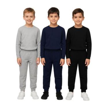 Imagem de Kit 3 Calça Moletom Felpado Juvenil Bolso Lateral e Cordão - Olv Jeans