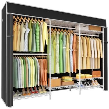 Imagem de Ulif E13C Sistema organizador de armário resistente, suportes de roupas independentes para pendurar roupas, rack ajustável de 160 cm L x 40 cm P x 195 cm A comporta 435 kg, suporte branco com capa