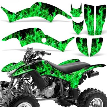 Imagem de Wolfcore Decals, Kit gráfico de quadriciclos: adesivos Quad para Honda TRX 400EX (1999-2007), com design de chamas em verde, transforme seu passeio com adesivos legais de quadriciclo!