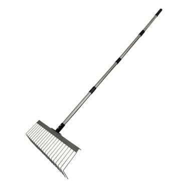 Imagem de Ｂｅｓｇａ Ancinho de palha para jardim com 21 dentes em forma de L, metal resistente para limpeza de quintal, cabo de emenda multiuso de 40 cm de largura, 160 Cm 4 Seções
