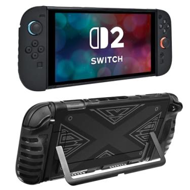 Imagem de DLseego Capa rígida protetora para Nintendo Switch 2 (2025), capa fina de TPU para Joy Con, protetores de controle JoyCon destacáveis, à prova de choque e resistente a arranhões, padrão X - Preto