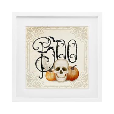 Imagem de Stupell Industries Impressão emoldurada branca Something Wicked Boo design sob vidro por Nicole Tamarin, 13 x 13